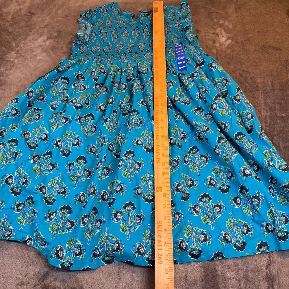 French Connection Smocked Floral Dress‎ Girls Large 14/16 Blue Cotton Ruffle